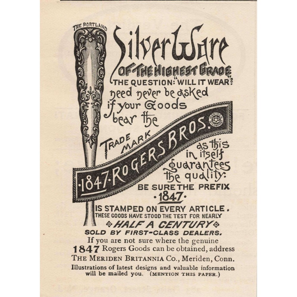 1892 Rogers Bros Silverware Print Advertisement The Portland Pattern Meriden